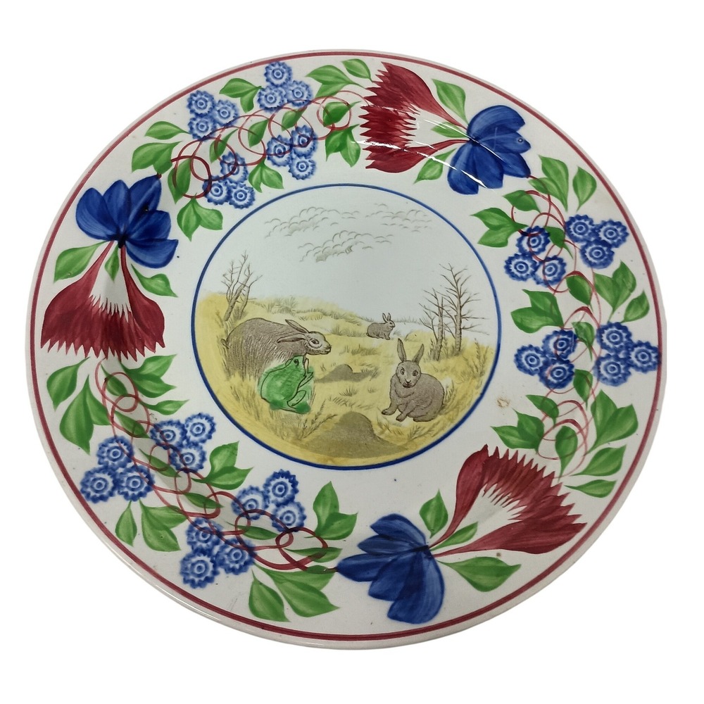 VTG Staffordshire Stick Spatterware Rabbitware Ironstone Charger Platter 13"